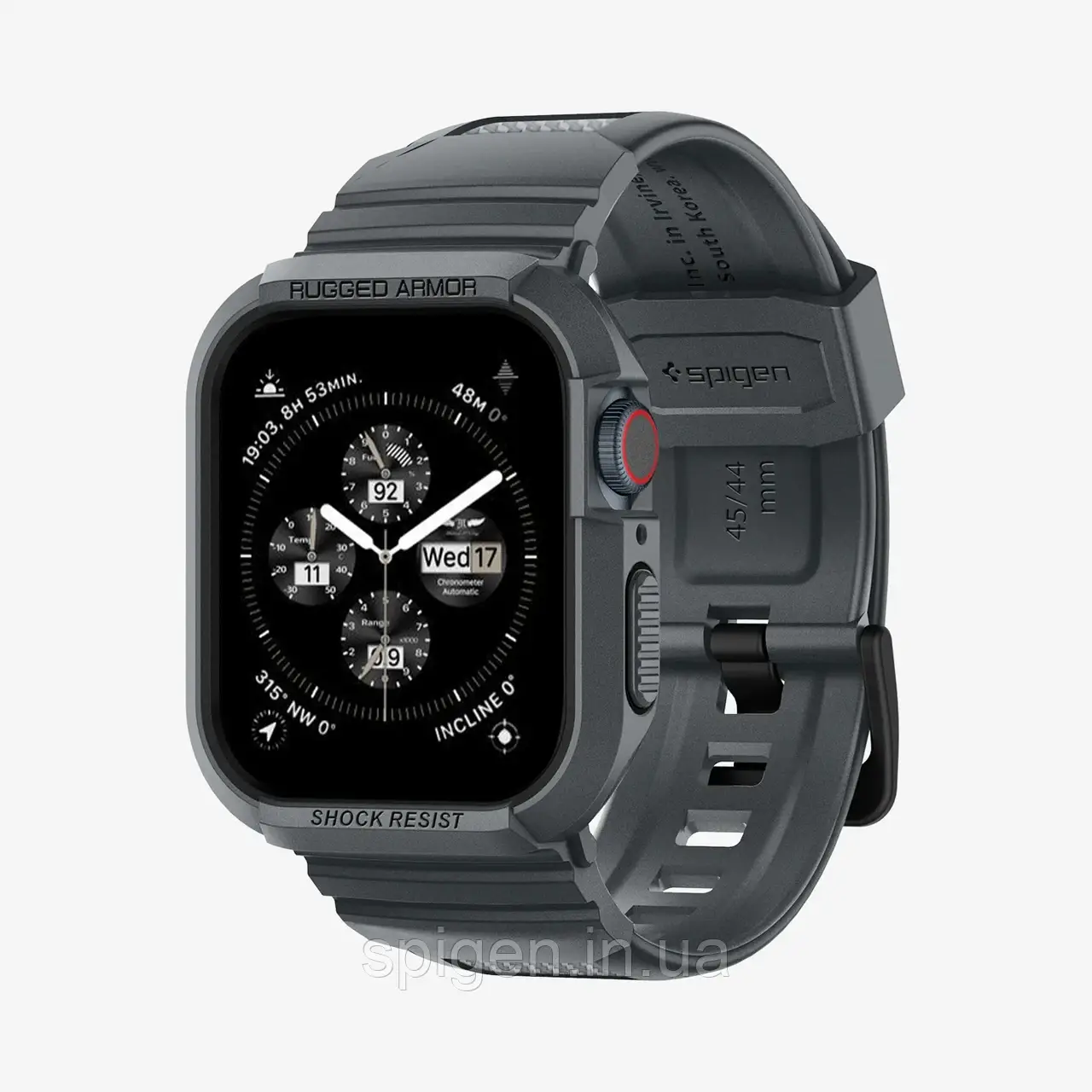 Чохол і ремінець Spigen для Apple Watch 4/5/6/7/8/9/SE (44/45mm) - Rugged Armor Pro, Dark Grey