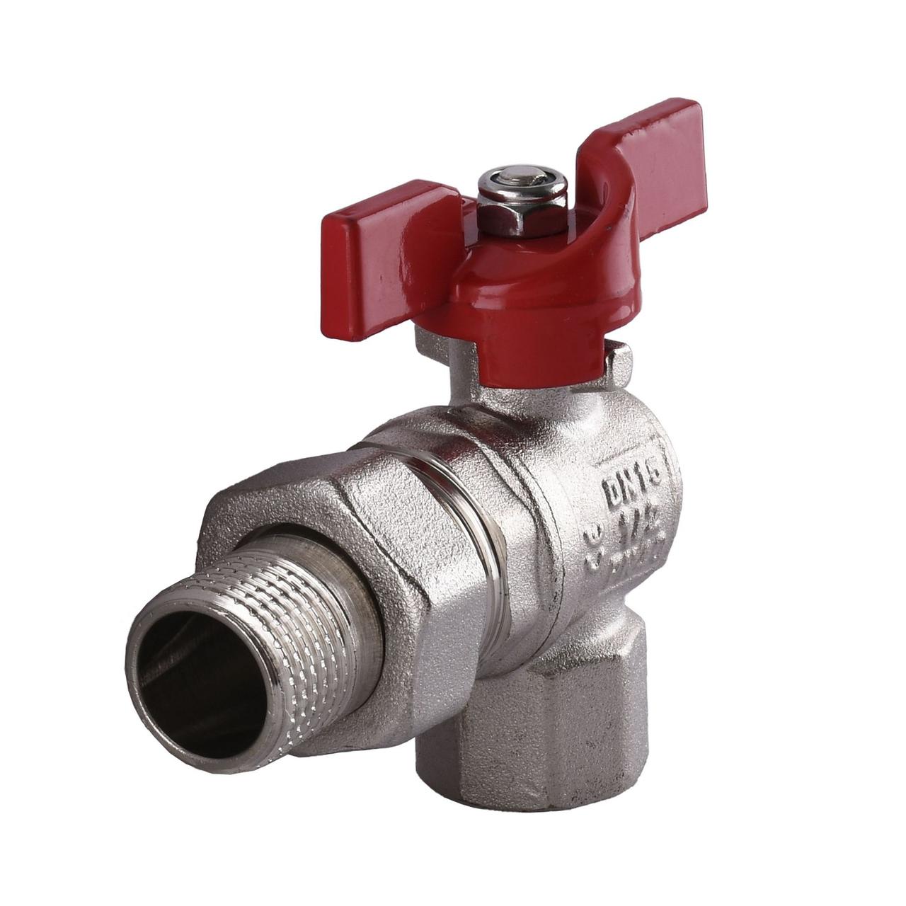 Кран зі згоном SELBA DN 1/2" (PN 40) кутовий з червоною ручкою SL1543, фото 1