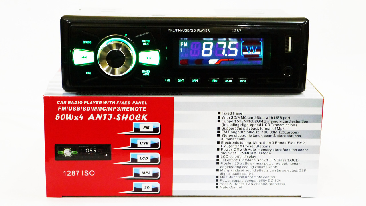 Автомагнітола ISO USB-флешки microSD карти пам'яті AUX FM (4x50W) 1287 AuraHome, фото 1