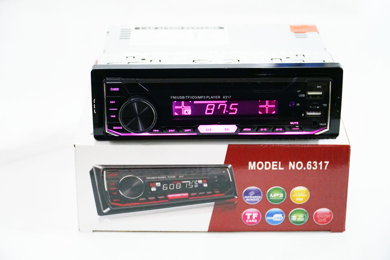 Автомагнітола Usb+RGB підсвітка+Sd+Fm+Aux+ пульт (4x50W) 6317 AuraHome, фото 1