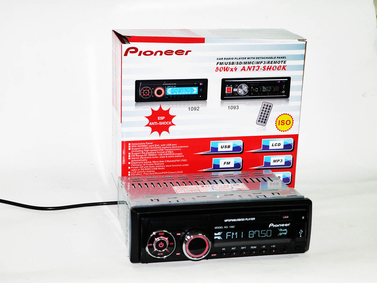 Автомагнітола Знімна панель Usb+Sd+Fm+Aux+ пульт 1092 AuraHome, фото 1