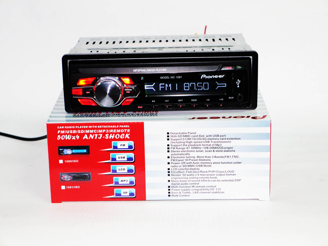 Автомагнітола Знімна панель Usb+Sd+Fm+Aux+ пульт 1091 AuraHome, фото 1