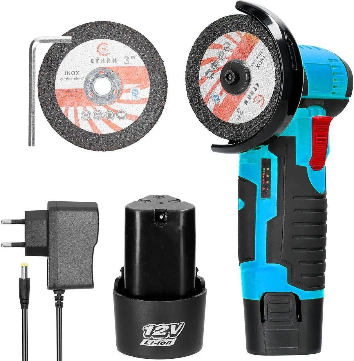 Болгарка Акумуляторна 2 АКБ + Кейс + 2 диски кутова шліфувальна машина 12 V AuraHome, фото 1