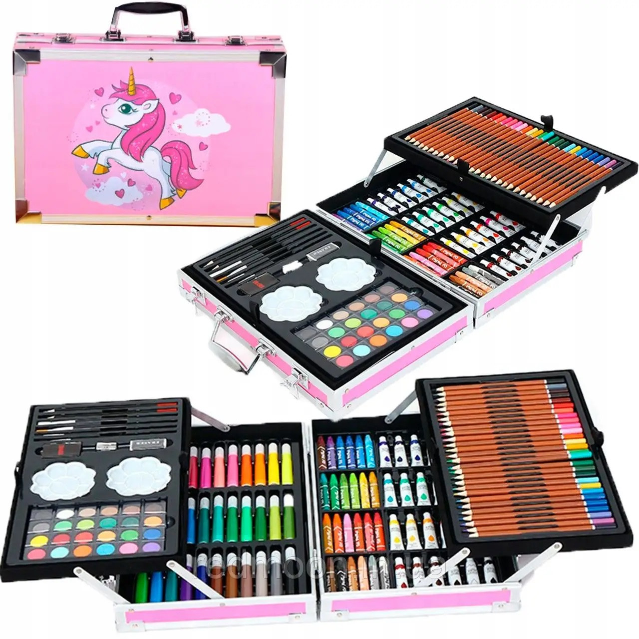 Набір для малювання 145 рецепта Алюмінієва валіза Єдиноріг рожевий AuraHome, фото 1