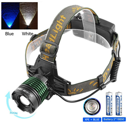 Ліхтар налобний Police 2188-2XPE(white+blue) 2х18650 signal light ЗУ mircoUSB zoom Box