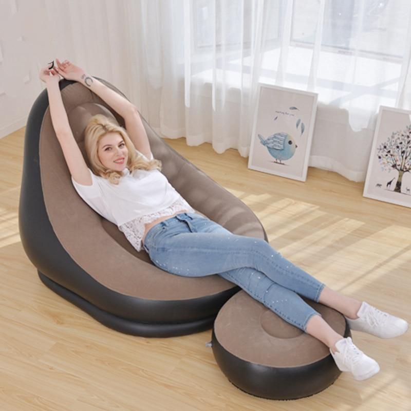 Надувний диван з пуфом Надувне велюрове крісло з пуфиком 116х98х83 см Air Sofa Comfort