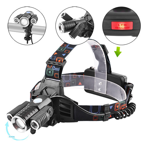 Ліхтар налобний Police W602-T6+2XPE Bike 2x18650 велокріплення zoom ЗУ microUSB Box
