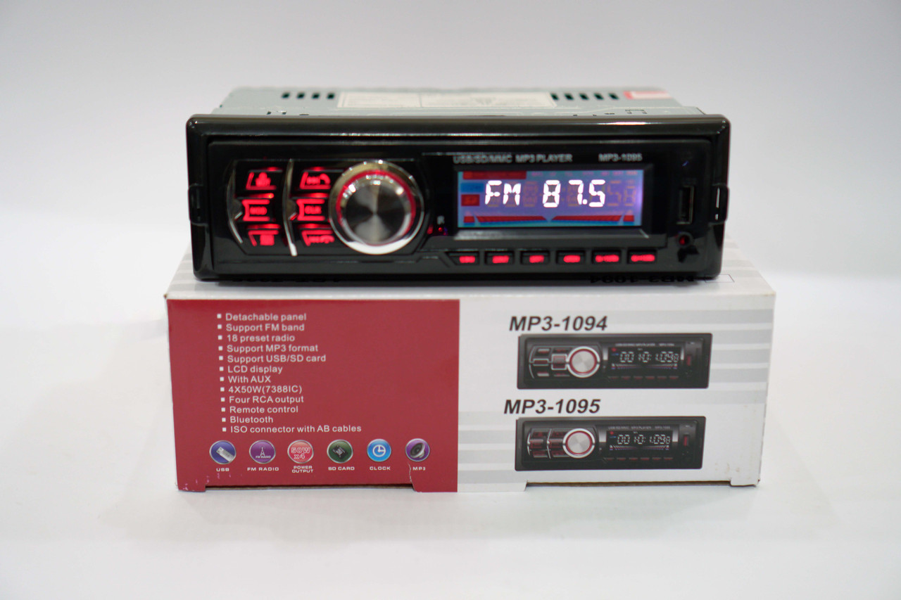 Автомагнітола З'ЄМНА панель Bluetooth MP3 Player FM USB microSD AUX 1095BT AuraHome, фото 1