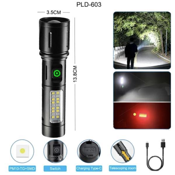Ліхтар PLD-603 WHITE LASER LED PM10-TG+18SMD (white+red) Li-Ion акумулятор. індикація заряду ЗУ Type-C zoom