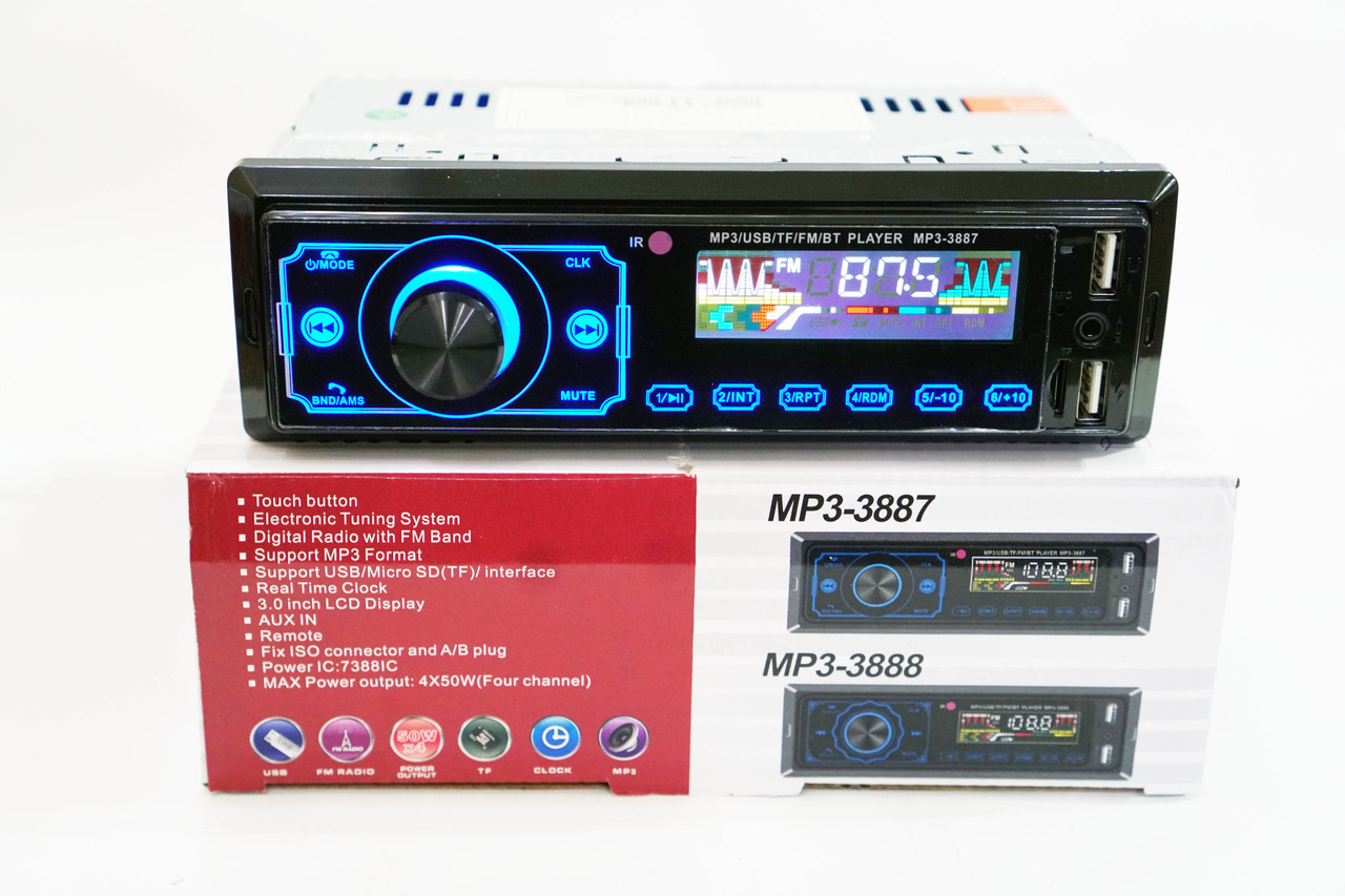 Автомагнітола сенсорна магнітола 2xUSB Bluetooth FM microSD AUX 3887 ISO AuraHome, фото 1