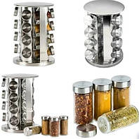 Набір ємностей карусель для спецій спецівниця на підставці 16 скляних баночок Неіржавка сталь Spice Carousel