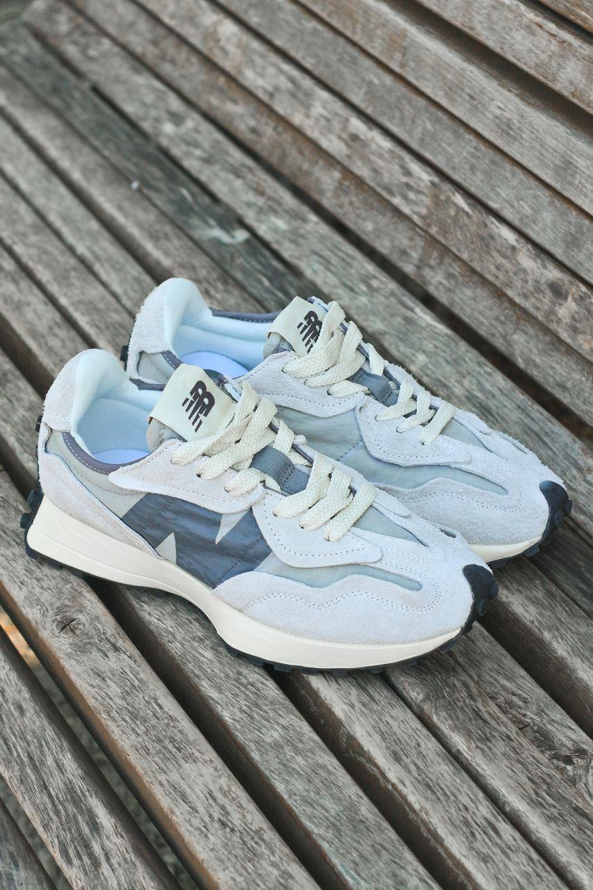 Чоловічі демісезонні кросівки New Balance 327 White/Grey (біло-сірі) стильні спортивні кроси 1069 НБ vkross
