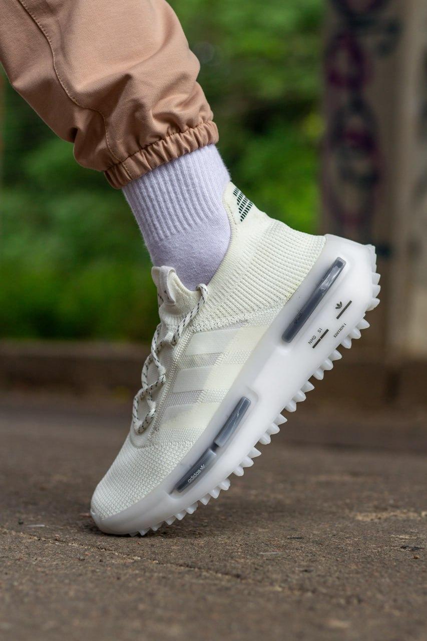 Чоловічі літні кросівки Adidas NMD S1 White/Blue (білі із синім) спортивні повсякденні кроси AD206 Адідас vkross