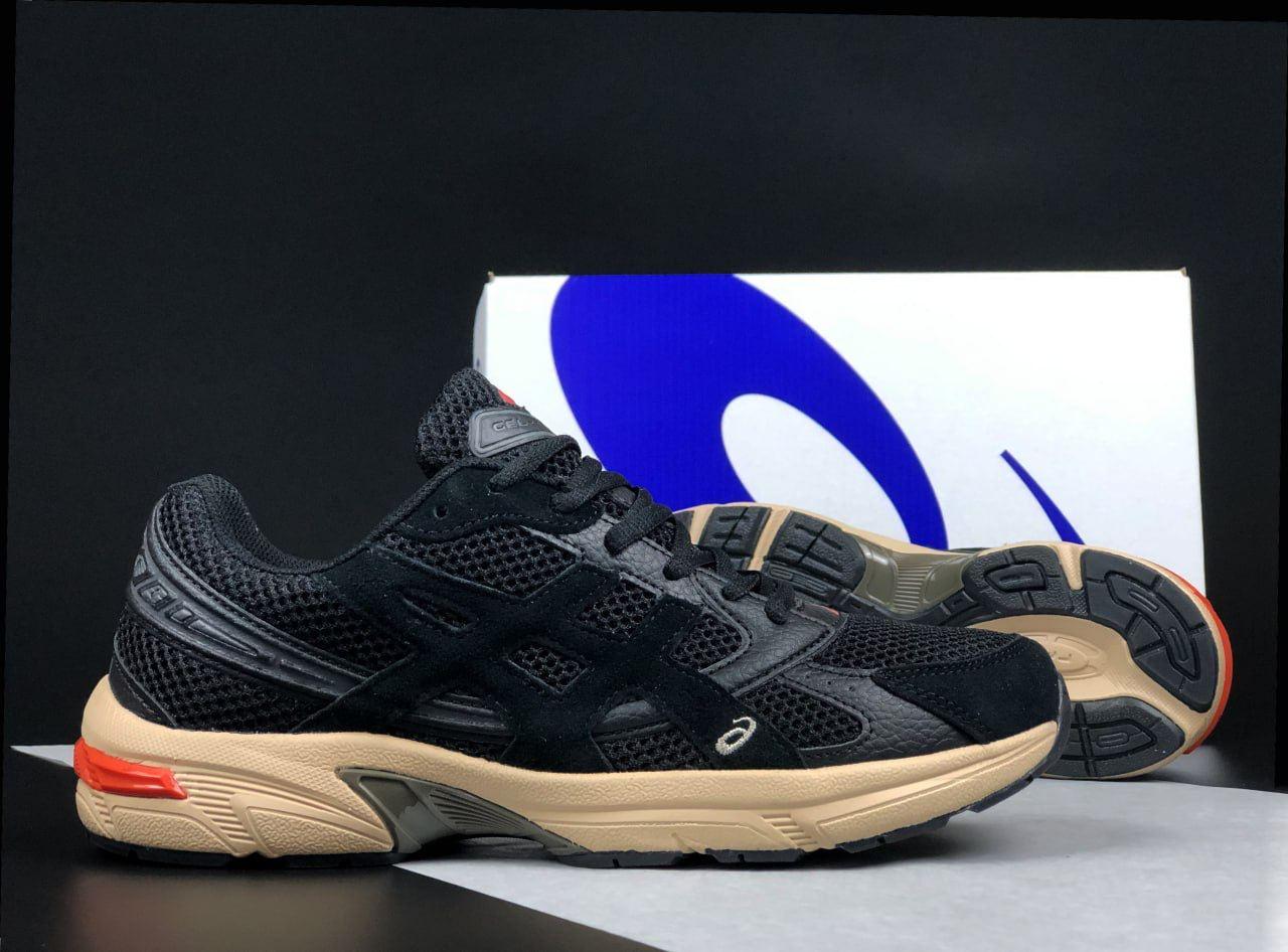 Чоловічі кросівки Asics GEL-1130 (чорно-бежеві з жовтогарячим) модні низькі кросівки 12301 Асікс vkross