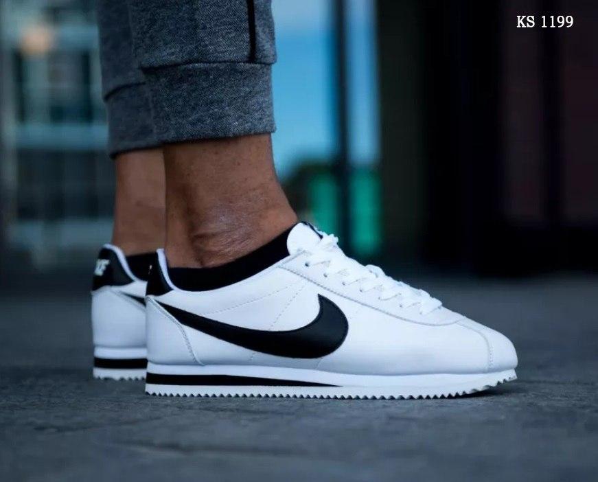 Чоловічі повсякденні кросівки Nike Cortez (білі з чорним) модні демісезонні кроси KS 1199 Найк vkross, фото 1