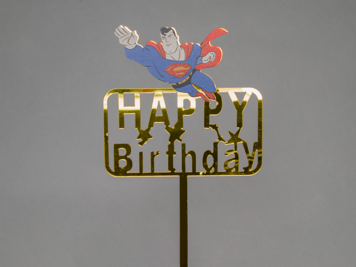 Дзеркальний топер Happy Birthday Super Man
