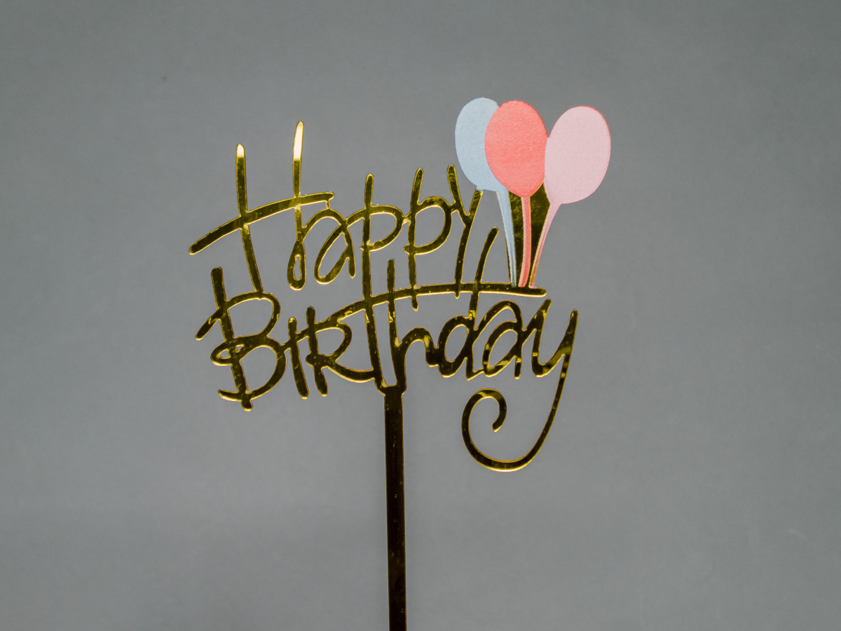 Дзеркальний топер Happy Birthday з кульками, фото 1