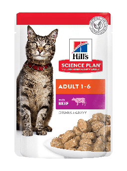 Вологий корм для дорослих кішок, Hill's SCIENCE PLAN Adult з яловичиною, пауч, 85г 12шт