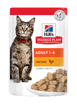Вологий корм для дорослих кішок, Hill's SCIENCE PLAN Adult з куркою пауч, 85г 12 шт