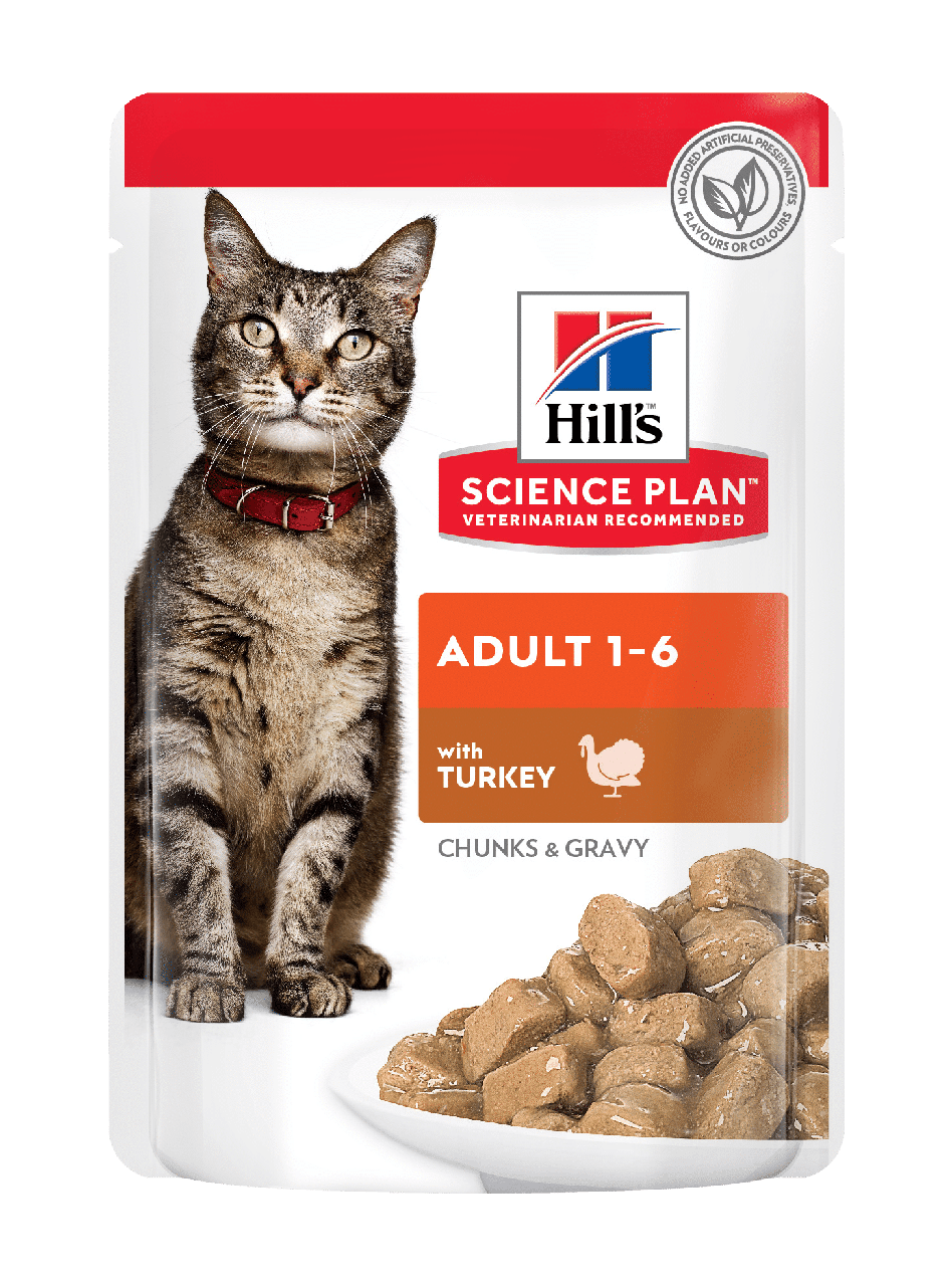 Вологий корм для дорослих кішок, з індичкою, Hill's SCIENCE PLAN Adult пауч, 85г 12шт
