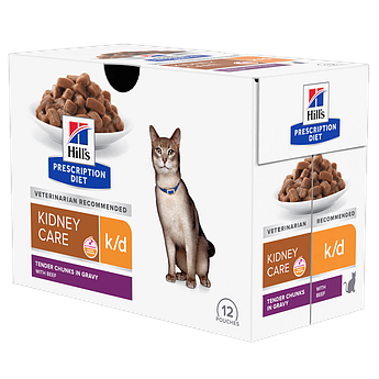 Вологий корм для кішок підтримка функції нирок, з яловичиною, Hill's PRESCRIPTION DIET k/d пауч, 85 г 12 шт