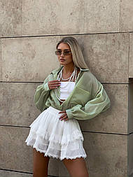 Біла спідниця міні сонце-клеш з мереживом