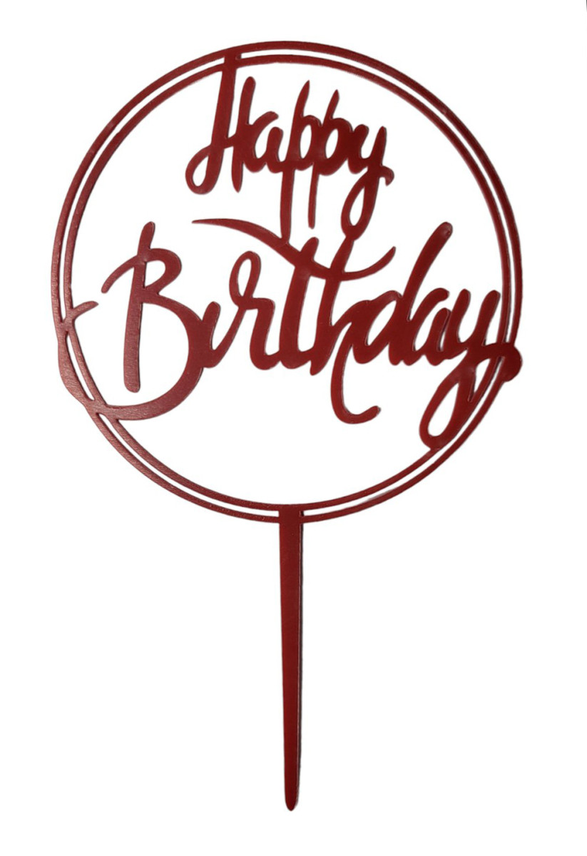 Топер пластиковий Happy Birthday круглий червоний