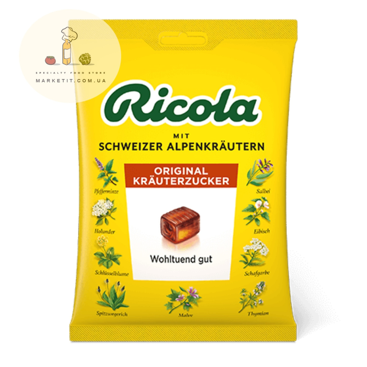 Льодяники Ricola Original Krauterzucek, альпійські трави карамелізовані, без цукру 70 г.