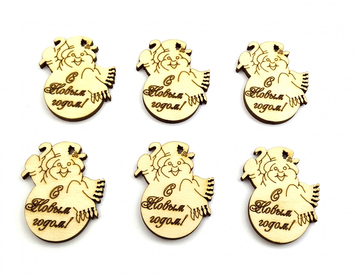 Набір бирок дерев'яних "Сніговик (З Новим роком)" 6 шт.