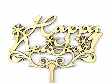 Топпер дерев'яний "Happy New Year" з сніжинками 1 шт.