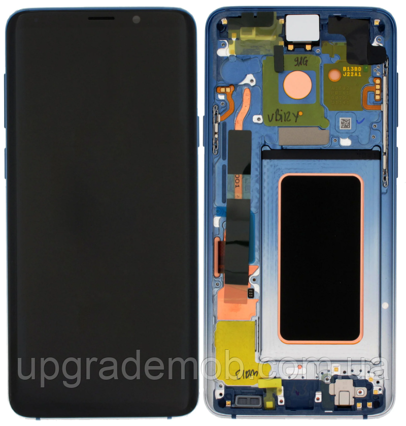 Дисплей модуль тачскрин Samsung G965 Galaxy S9+ чорний Amoled оригінал сервісне паковання з рамкою блакитного