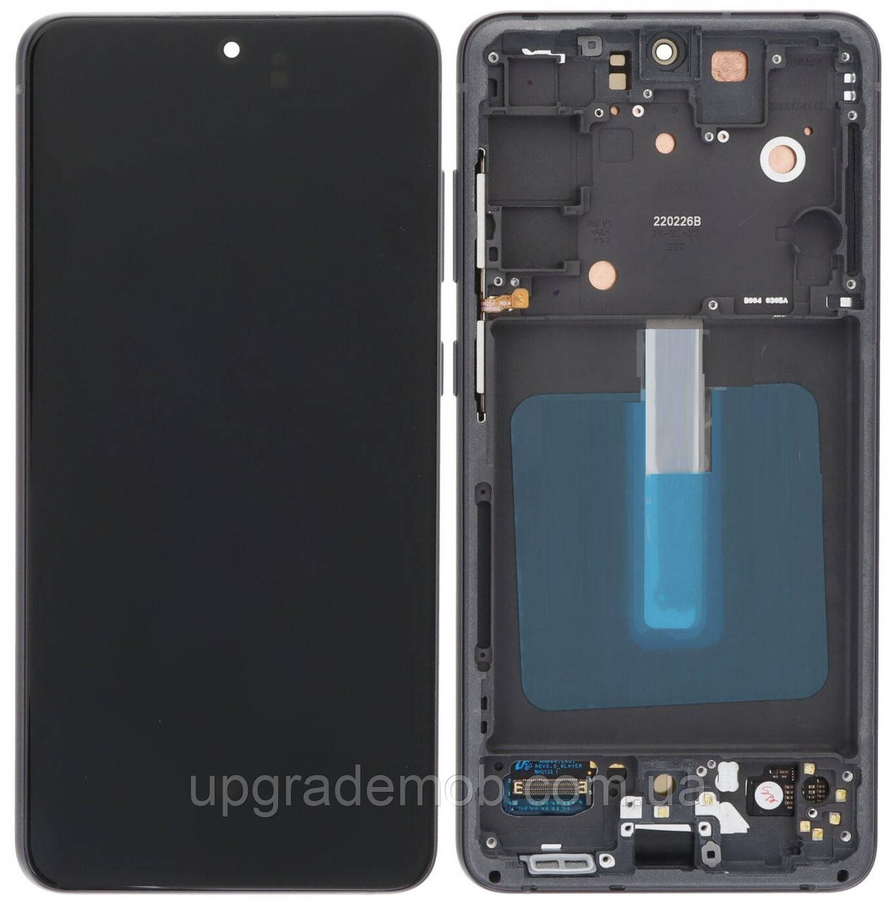 Дисплей модуль тачскрин Samsung G990 Galaxy S21 FE 5G чорний OLED з рамкою сірого кольору Graphite