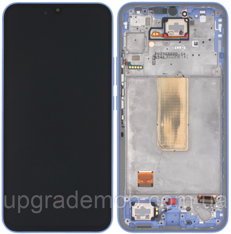 Дисплей модуль тачскрин Samsung A346 Galaxy A34 чорний Amoled оригінал сервісне паковання з рамкою фіолетового