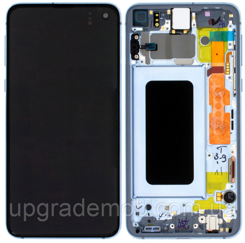 Дисплей модуль тачскрин Samsung G970 Galaxy S10e чорний Amoled оригінал сервісне паковання з рамкою синього