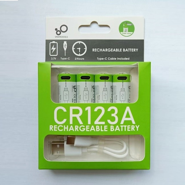 Батарейки акумуляторні CR123A  з роз'ємом TYPE-C на 3.7 V/700 mAh Smartoools — 4 шт 3214