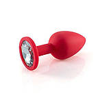 Силіконова анальна пробка червона з каменем, гладка маленька пробка розмір S, іграшка для інтиму, фото 3