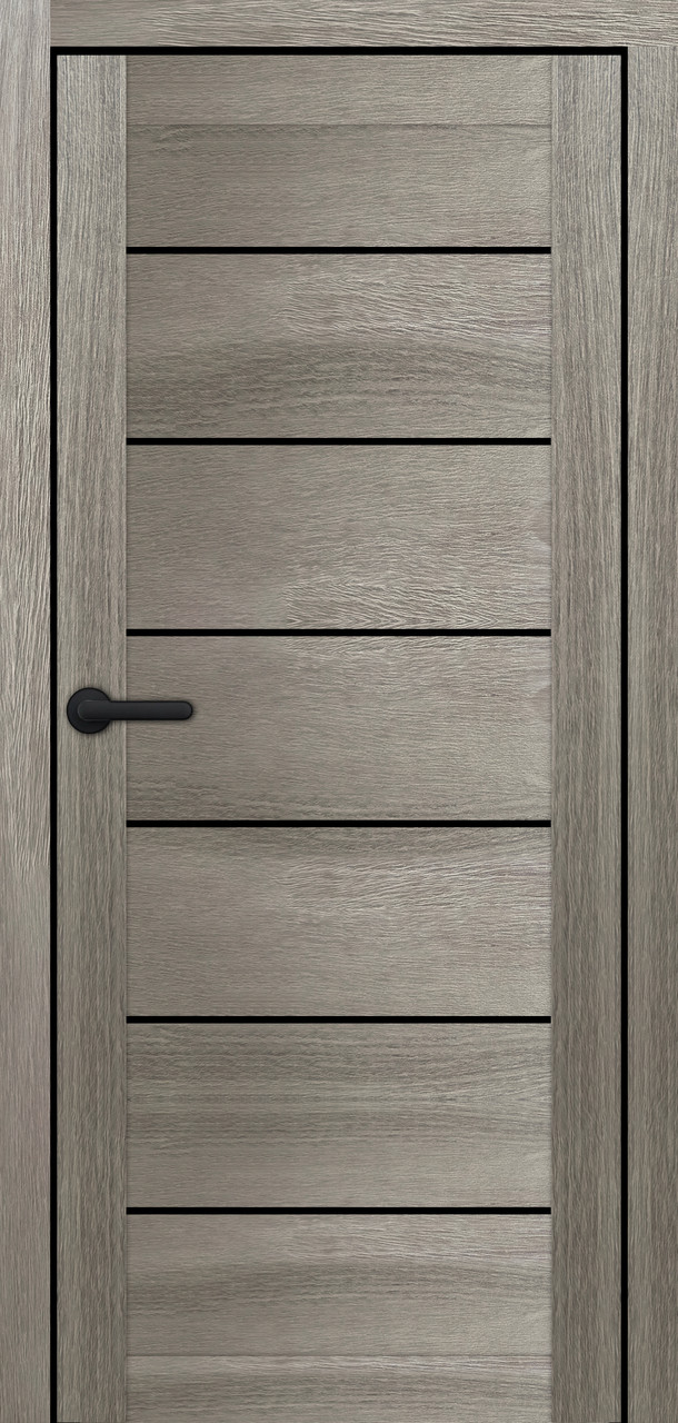 Двері міжкімнатні Portalino PL-08 ПВХ Мессіна натуральна (з чорним склом), фото 1