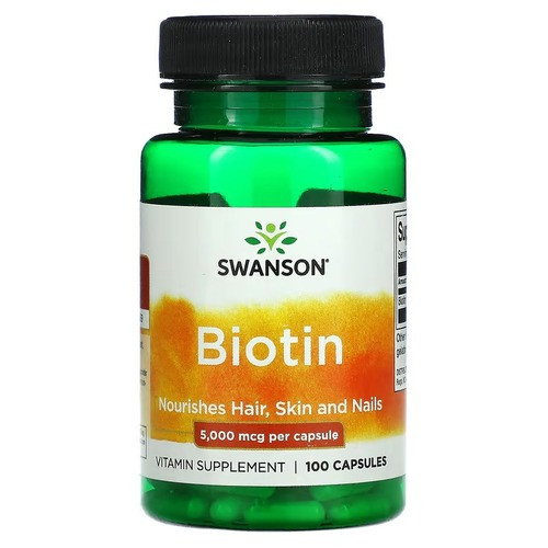 Swanson Biotin 5000 mcg 100 капсул, фото 1
