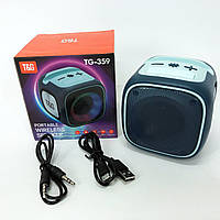 Портативна Bluetooth колонка TG359 7W з підсвічуванням RGB, акумуляторна колонка для музики. Колір: синій