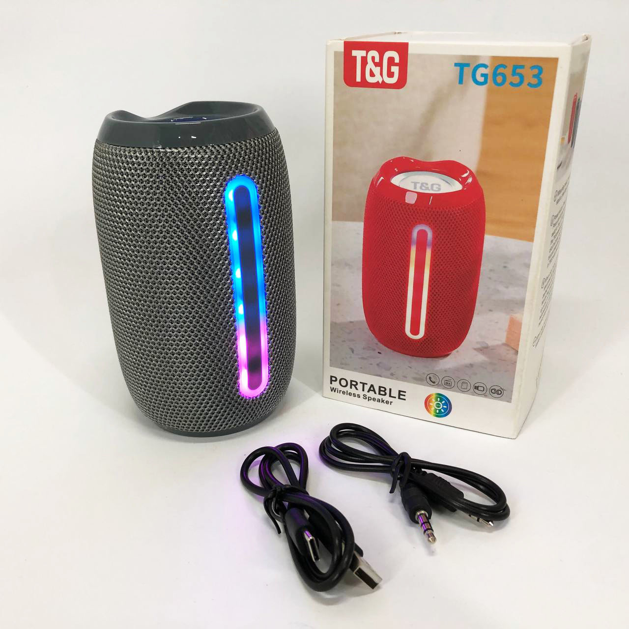 Портативна Bluetooth-колонка TG653 USB з ремінцем, гучна колонка для вечірки. Колір: сірий, фото 1