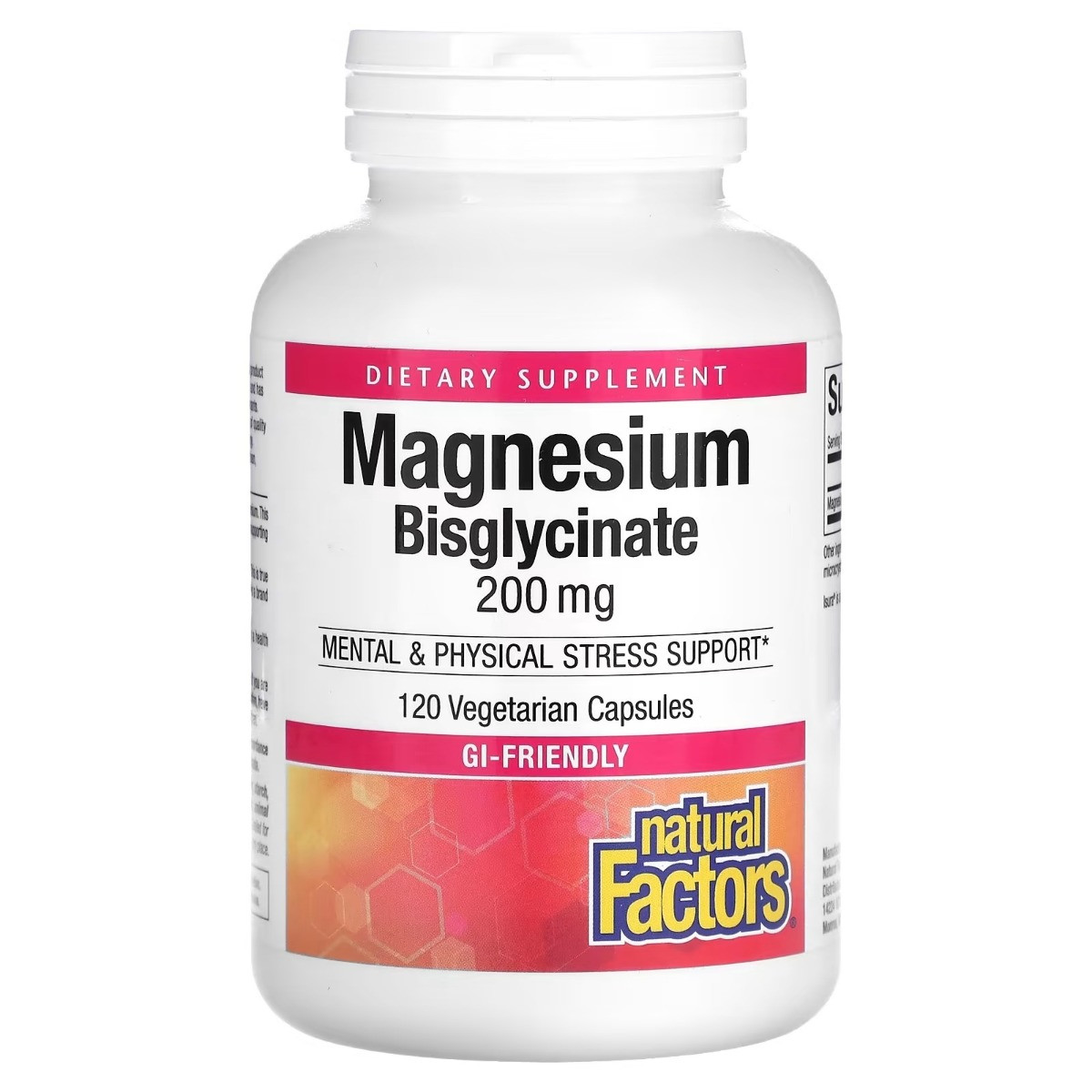 Магній Бісгліцинат, 200 мг, Magnesium Bigglycinate, Natural Factors, 120 вегетаріанських капсул