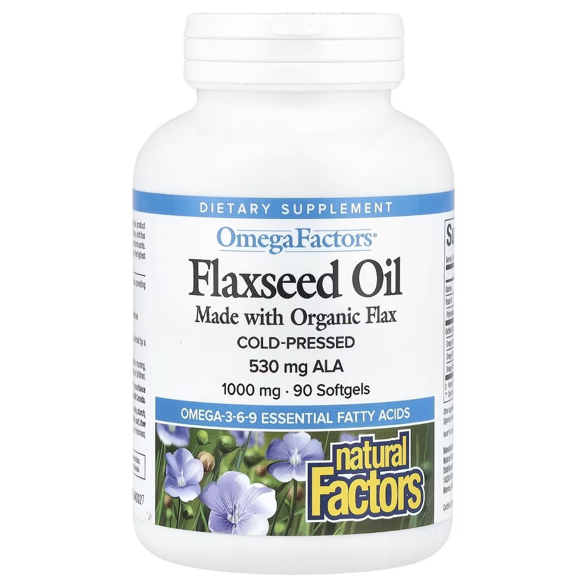 Лляна олія, 1000 мг, OmegaFactors, Flaxseed Oil, Natural Factors, 90 гелевих капсул