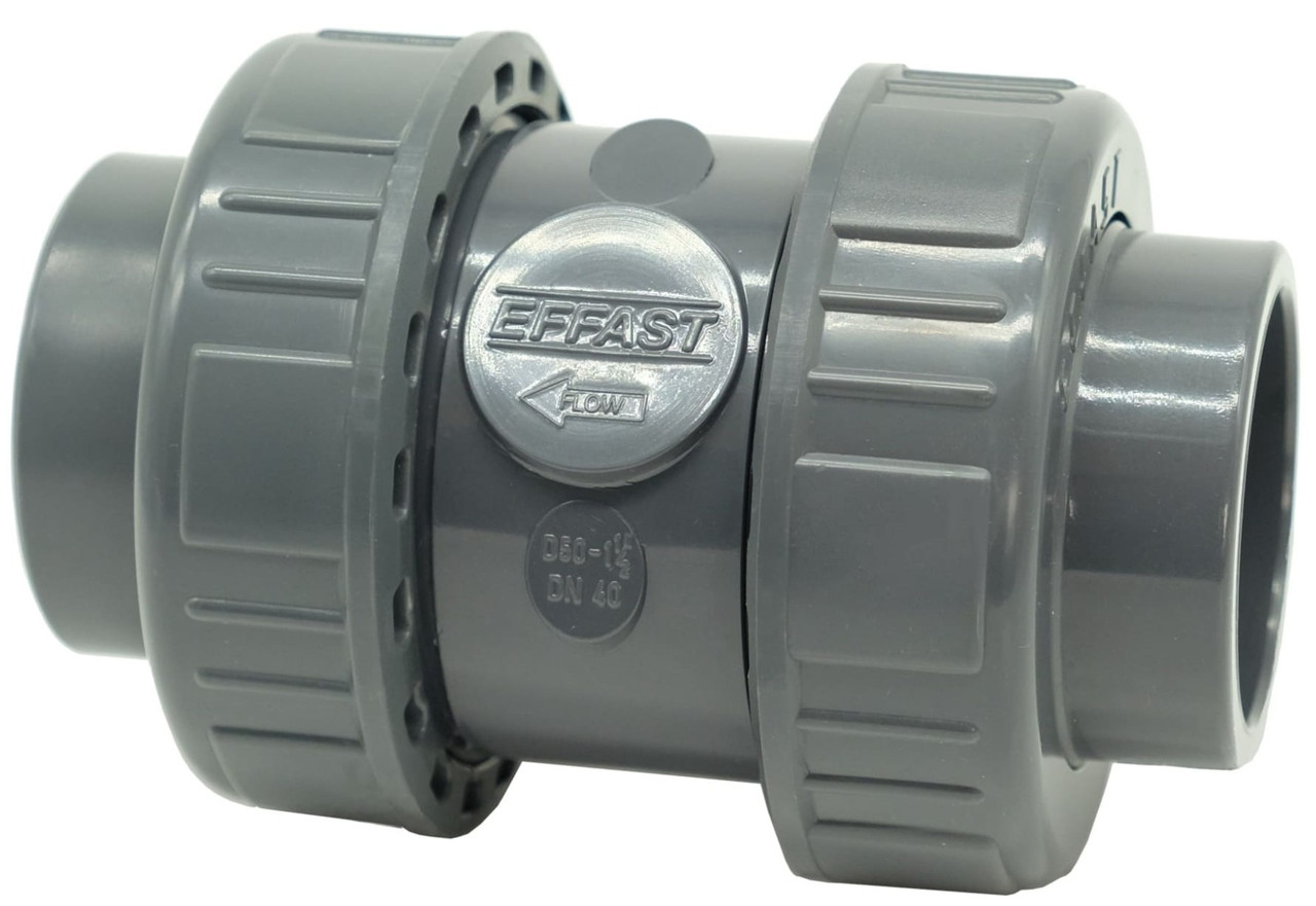 Зворотний клапан ПВХ Effast CERCBE063G кульовий, з внутрішньою різзю 2" і ущільненням EPDM, d63