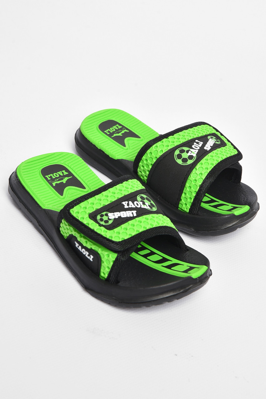 Шльопанці дитячі для хлопчика чорного кольору з зеленою вставкою 182117P, фото 1