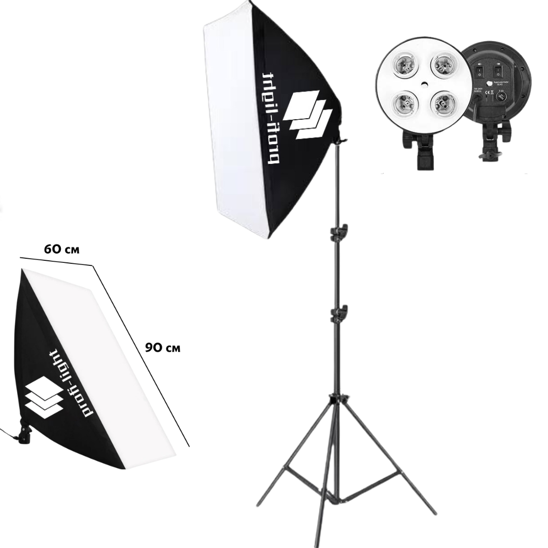 Софтбокс 60х90 см на 4 патрони E27 Profi-light PS-694 + Стійка 2 м
