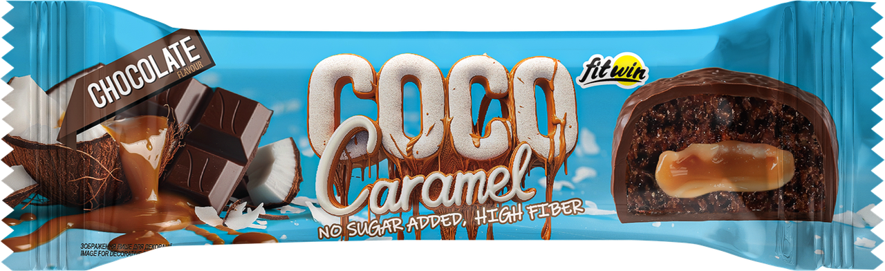 Батончик глазурований КОКО КАРАМЕЛЬ, з підсолоджувачами. Смак: Шоколад. Coco Caramel Chocolate