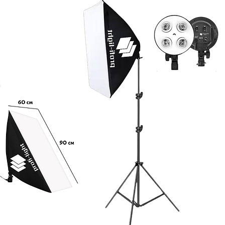 Софтбокс 60х90 см на 4 патрони E27 Profi-light PS-694 + Стійка 2 м, фото 1