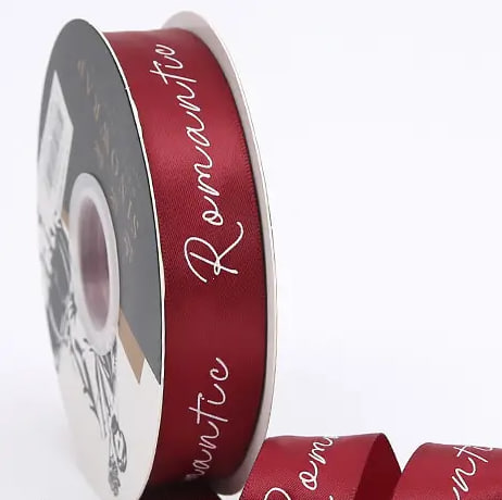 Стрічка атласна з принтом "Romantic" 2,5 см (1 м), бордова