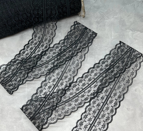 Мереживо Квіточка-3,5-4 см, колір-чорний, метр, Чорний, фото 1