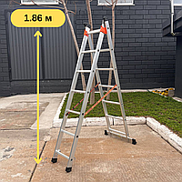 Драбина алюмінієва двосекційна, загальна висота 3 м, 2 х 7 сходинок